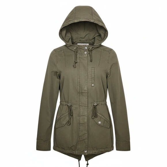 H&M Divided Jackets & Blazers - H&M DIVIDED Khaki‎ Green Hooded Utility Anorak Jacket Women Size 4